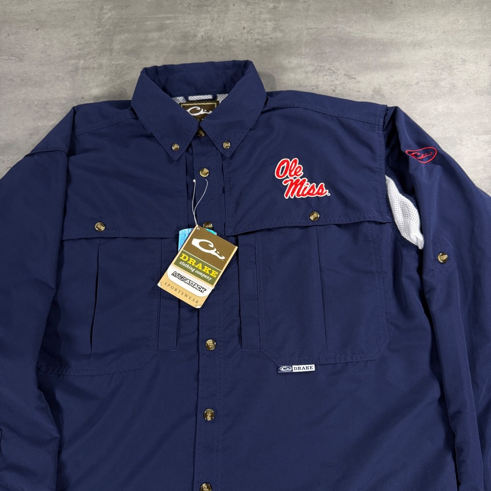 Drake Ole Miss Rebels Shirt Mens Small Navy Long Sleeve Ventilated NCAA Fishing